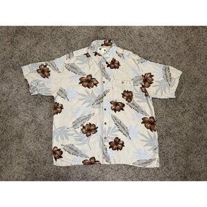 VTG BANANA CABANA 100% Silk Floral Hawaiian Button Shirt Beach Surf Resort XL